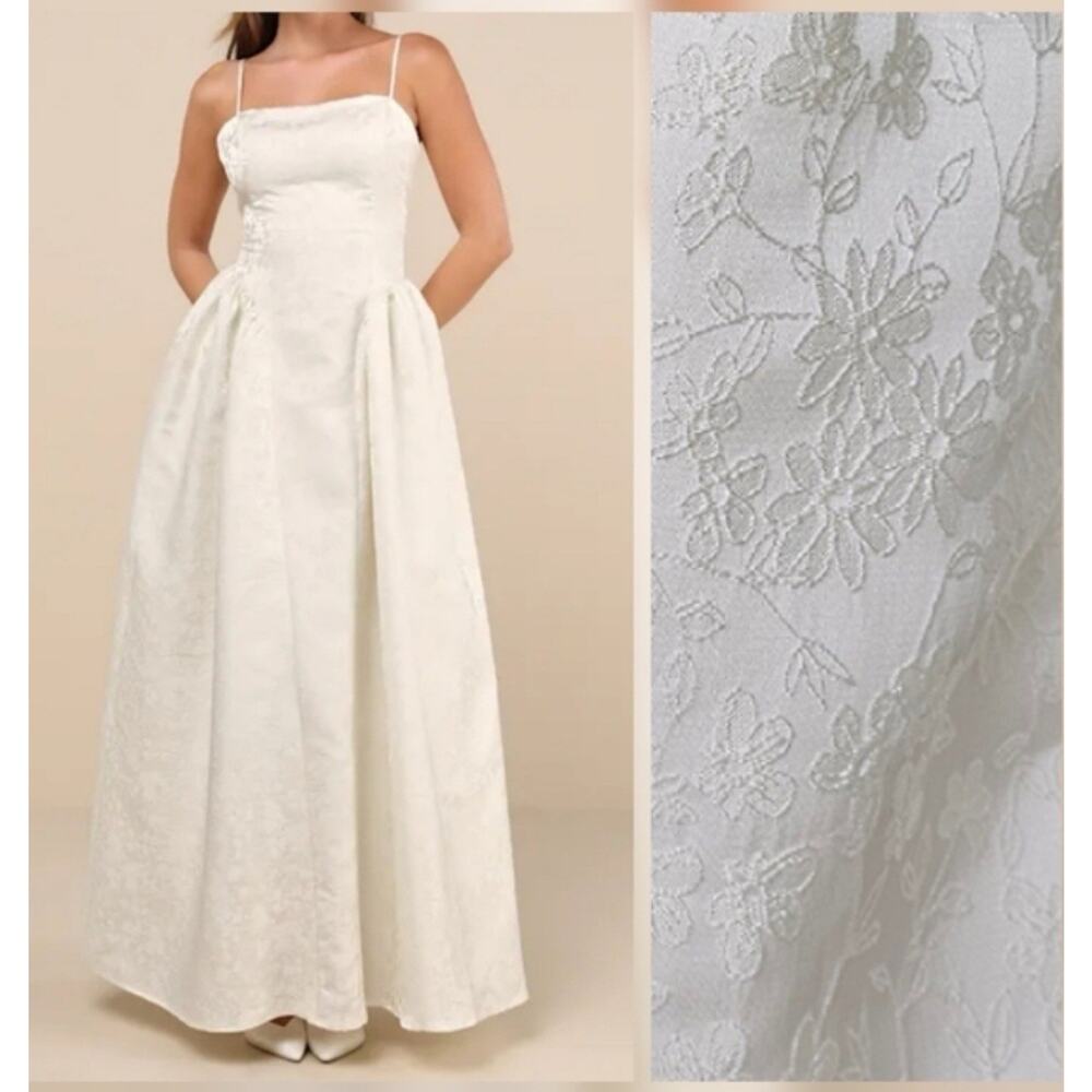 Lulu's White Floral Lace Maxi Dress